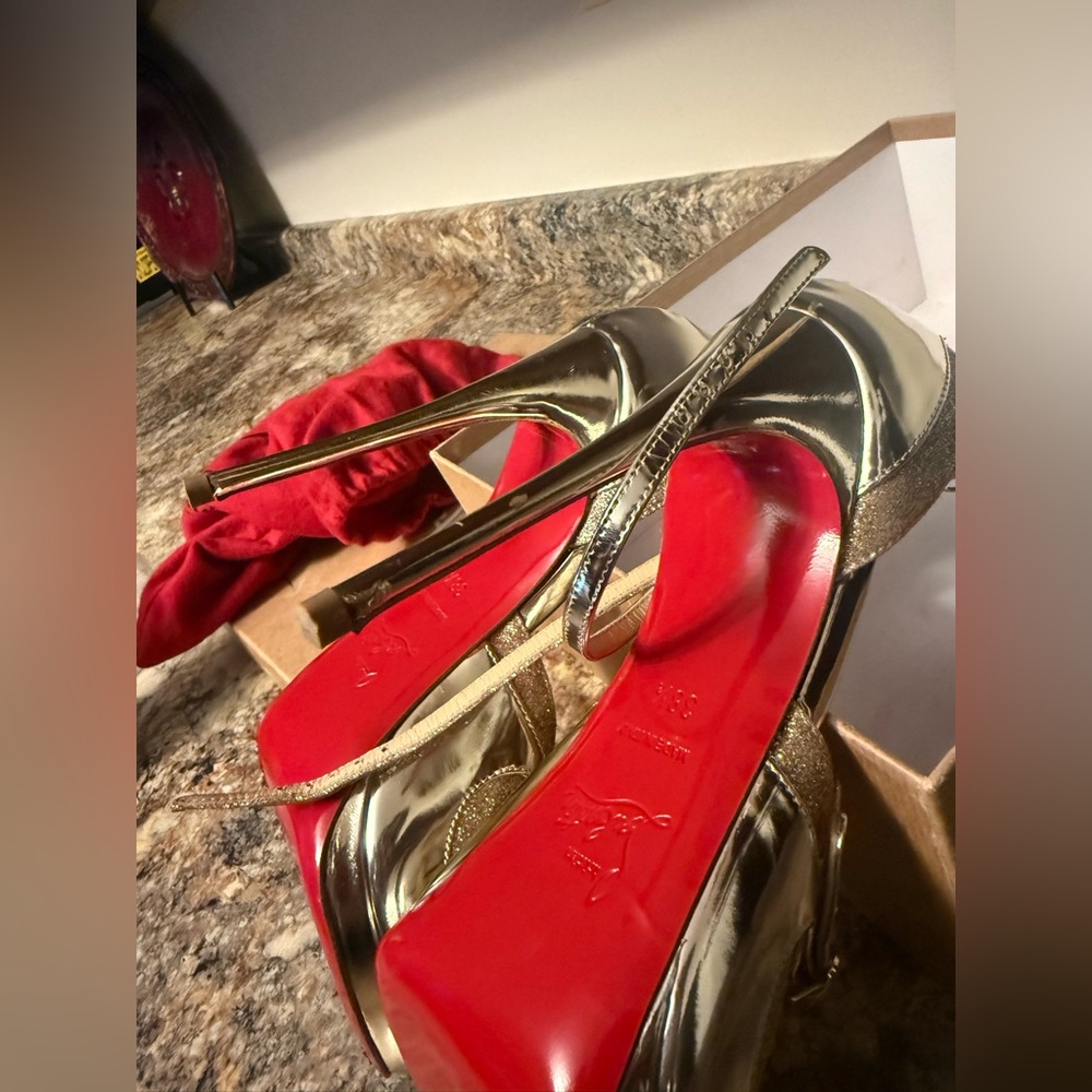 Christian Louboutin Gold and Silver Metallic Strappy High Heels - Picture 8 of 12